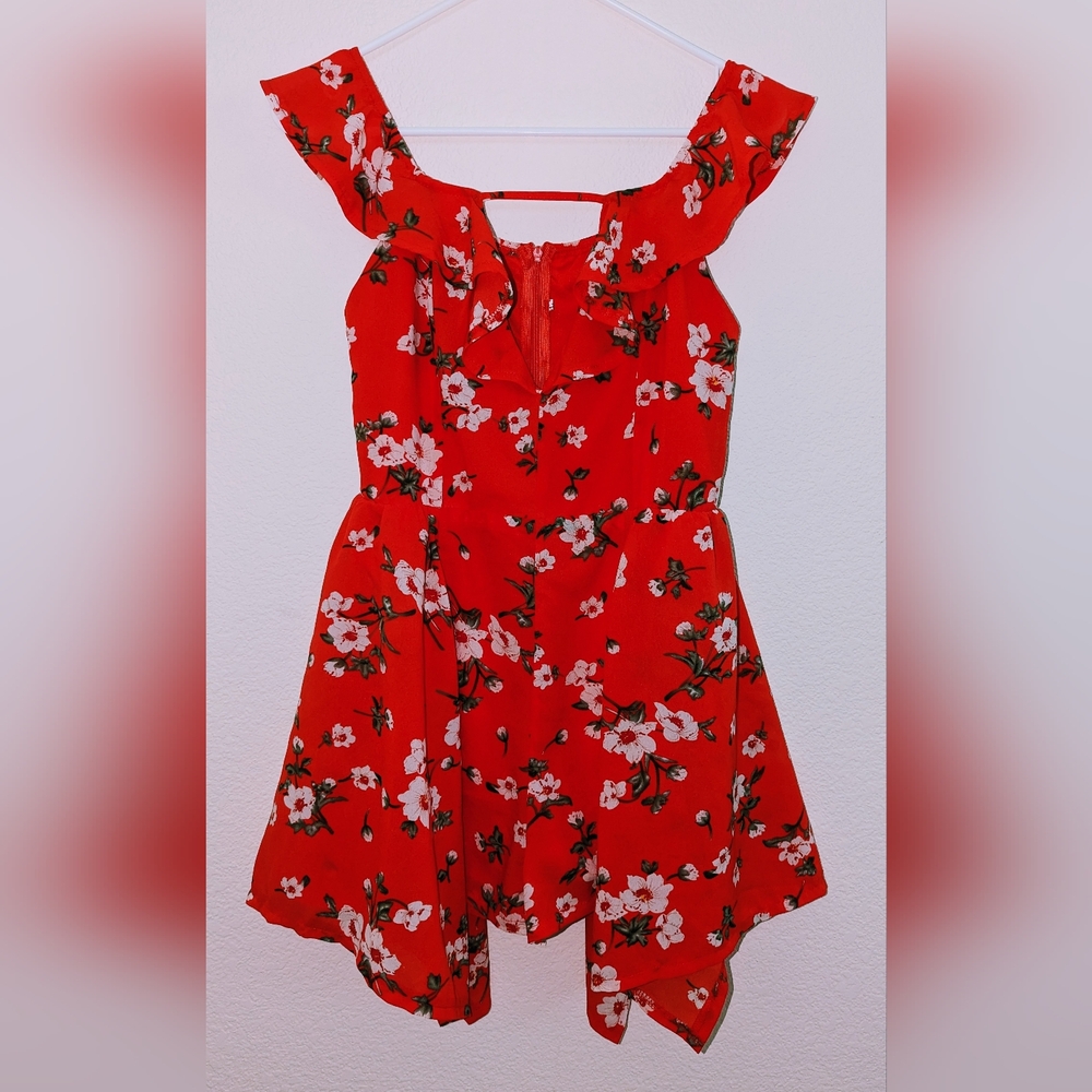 Bright Red Floral Mini Dress